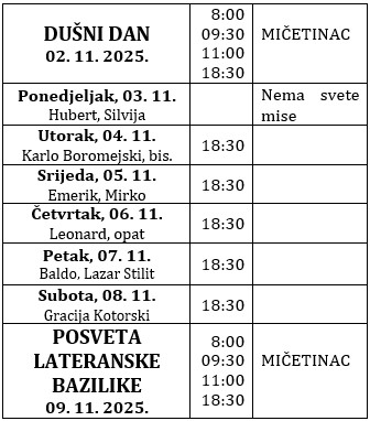 Raspored svetih misa