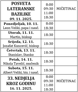 Raspored svetih misa