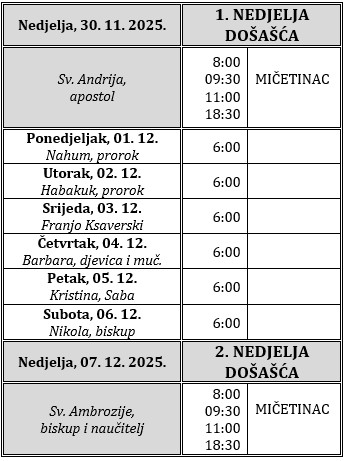 Raspored svetih misa