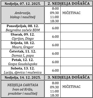 Raspored svetih misa