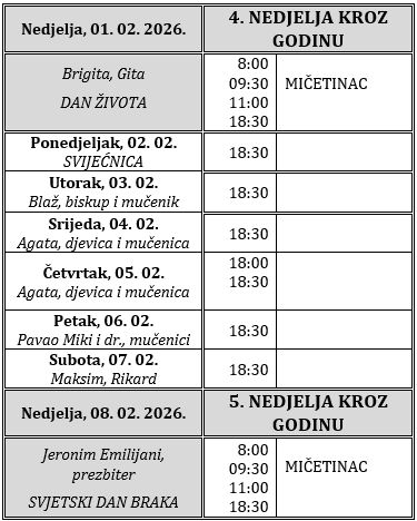 Raspored svetih misa