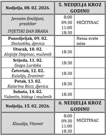 Raspored svetih misa