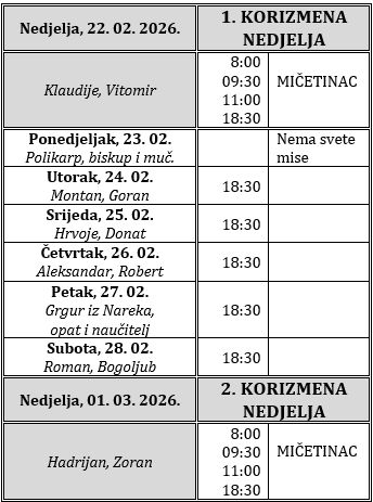 Raspored svetih misa