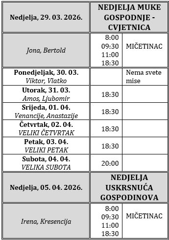 Raspored svetih misa