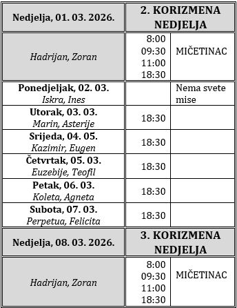 Raspored svetih misa