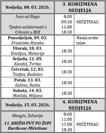 Raspored svetih misa