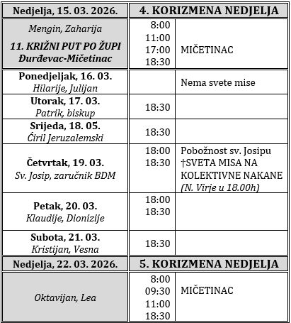 Raspored svetih misa