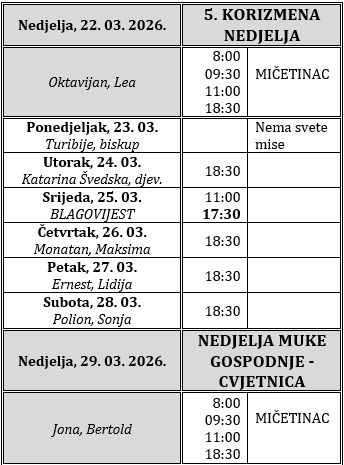 Raspored svetih misa