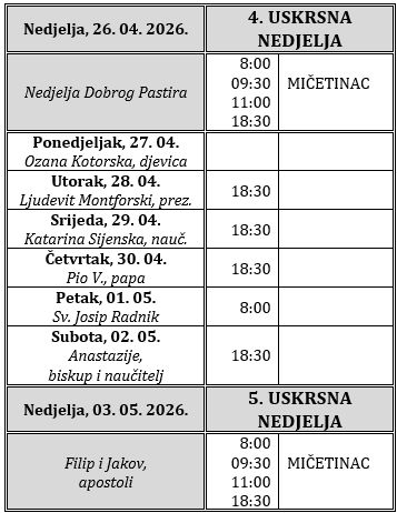 Raspored svetih misa