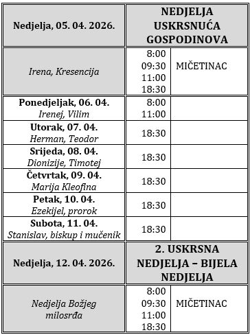 Raspored svetih misa