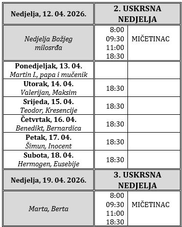 Raspored svetih misa