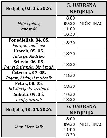Raspored svetih misa