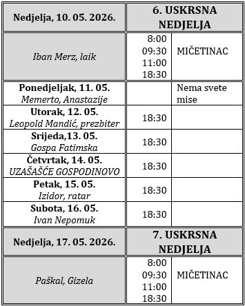 Raspored svetih misa