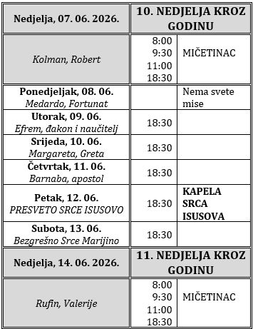 Raspored svetih misa