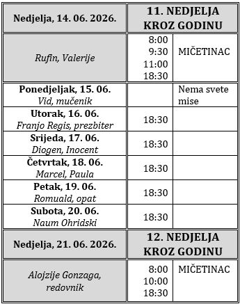 Raspored svetih misa