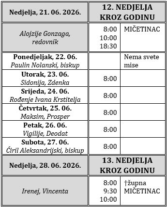 Raspored svetih misa