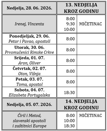 Raspored svetih misa