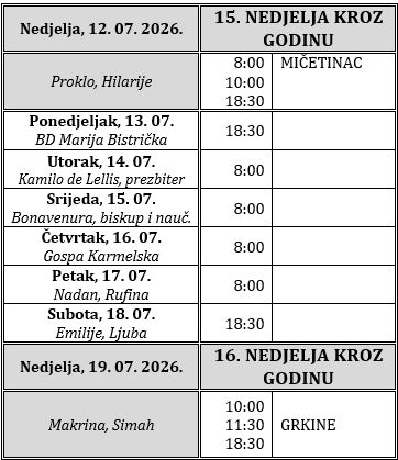Raspored svetih misa