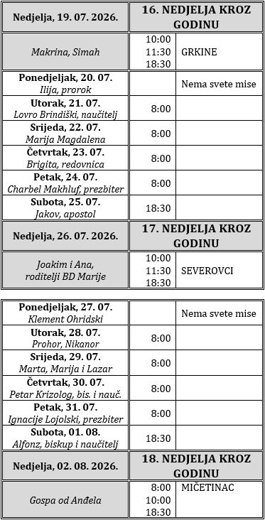 Raspored svetih misa