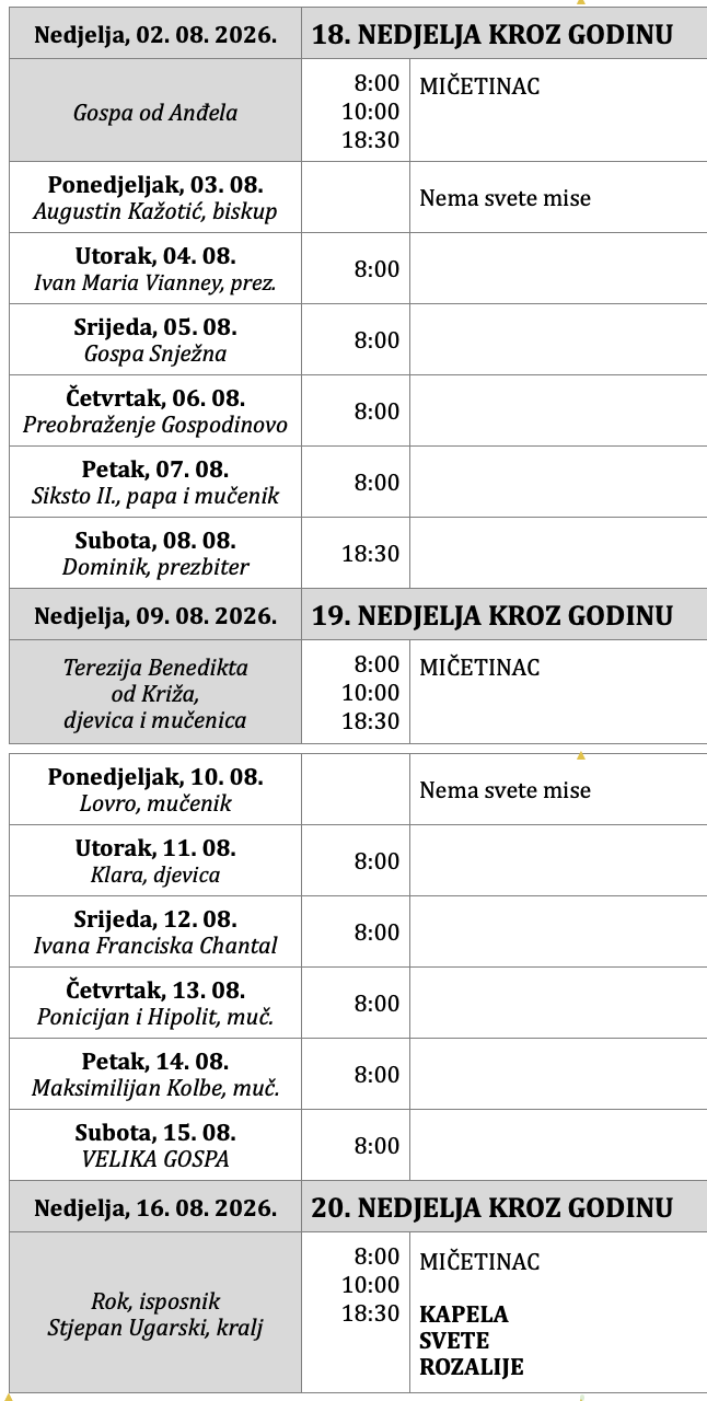 Raspored svetih misa