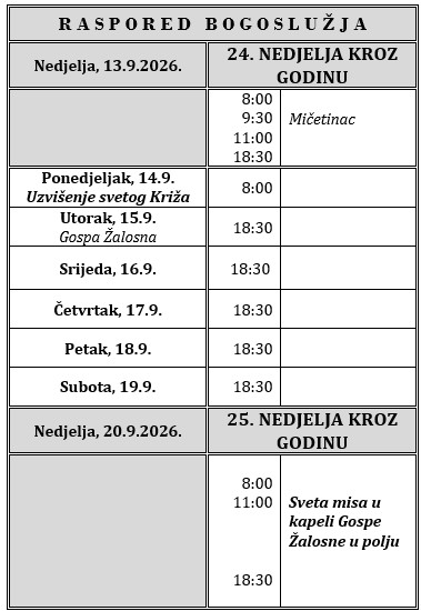 Raspored svetih misa