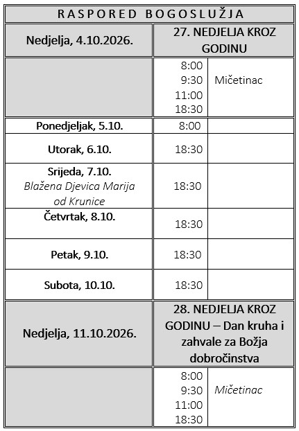 Raspored svetih misa