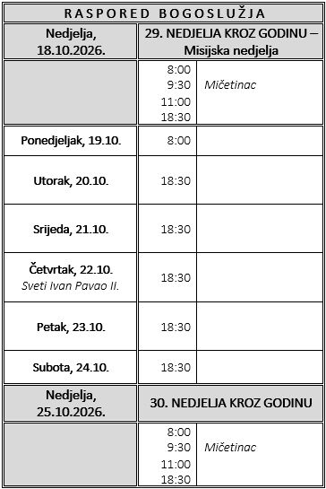 Raspored svetih misa